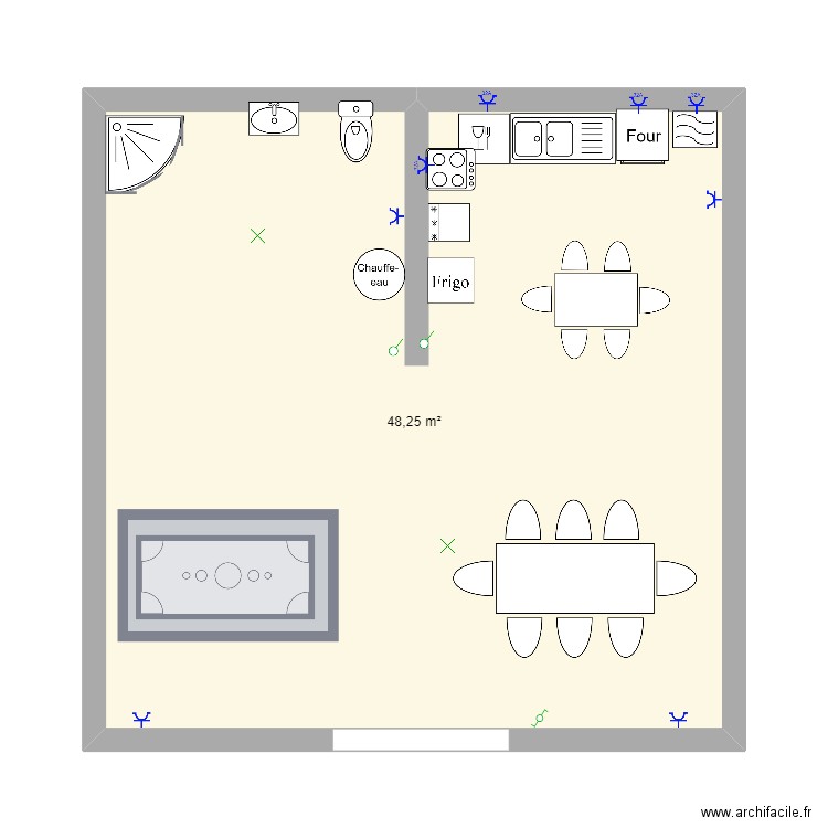 studio. Plan de 1 pièce et 48 m2