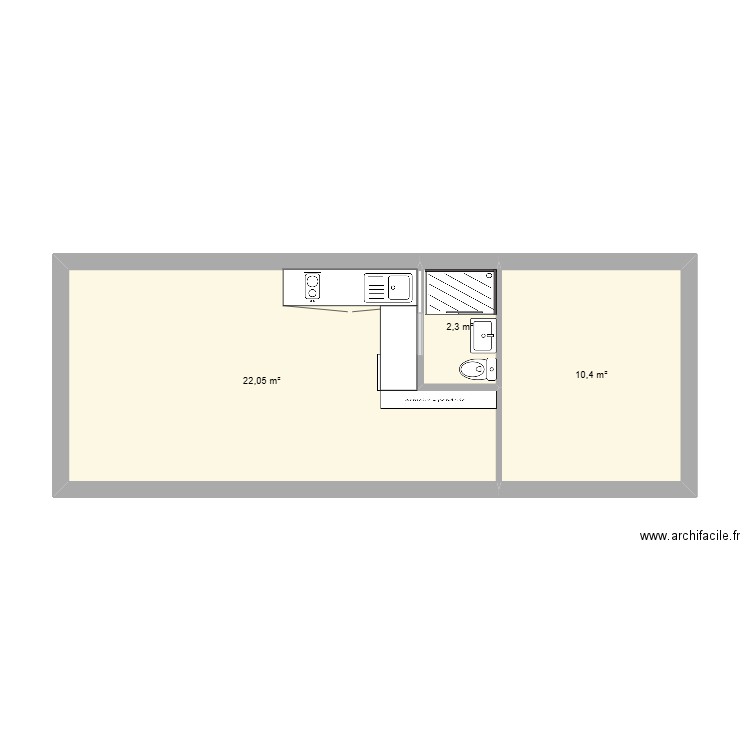 appartement. Plan de 3 pièces et 35 m2