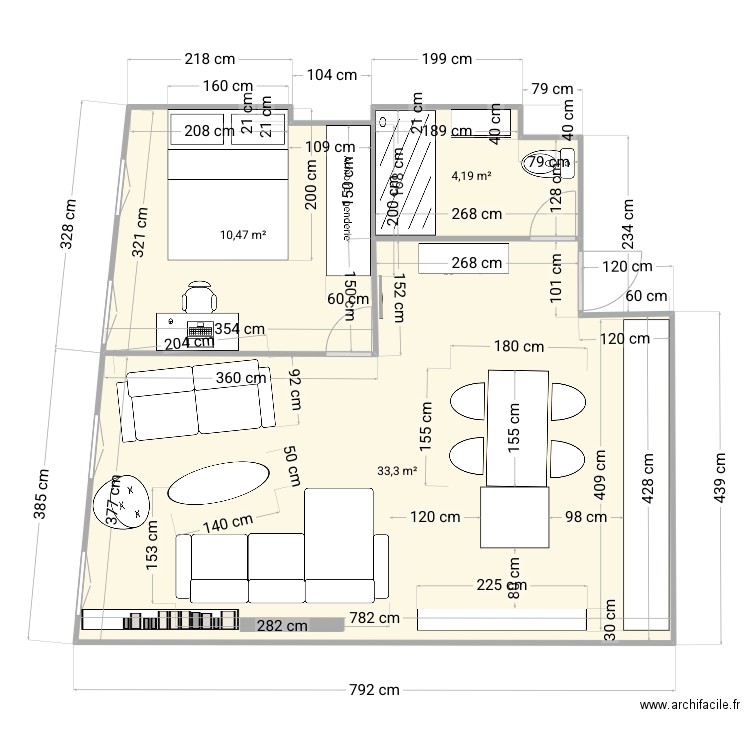 13007. Plan de 3 pièces et 48 m2