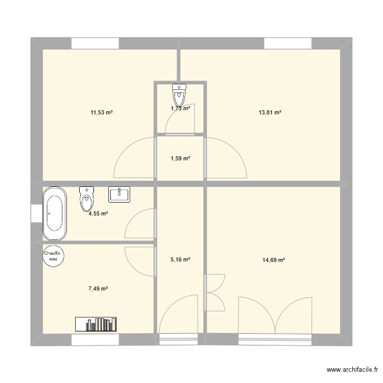 YOUSIF BAQTAR. Plan de 8 pièces et 61 m2