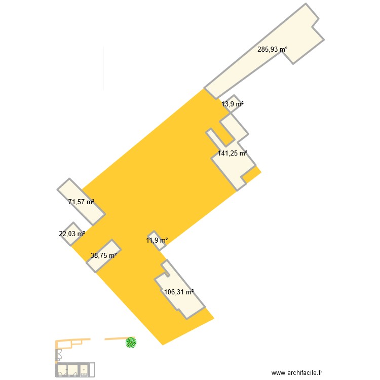 FTNBL v1 + vue cadastre. Plan de 11 pièces et 739 m2