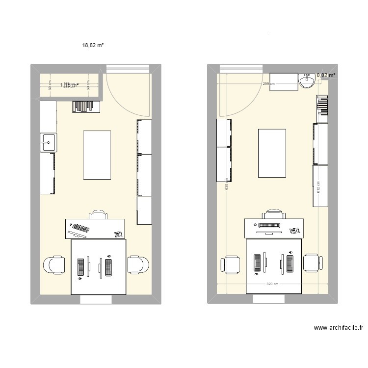 bureau qualité dans ex psy. Plan de 4 pièces et 40 m2