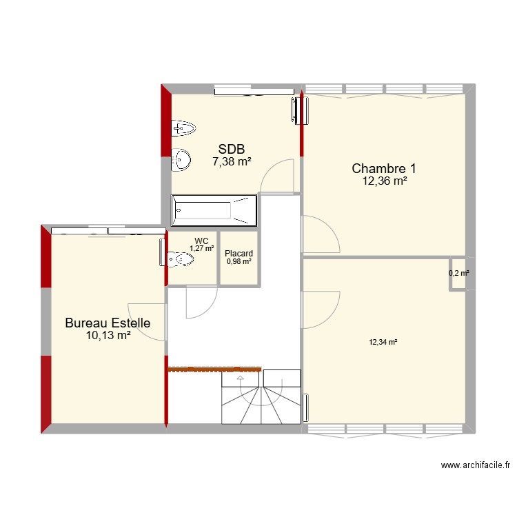 1er étage. Plan de 7 pièces et 45 m2