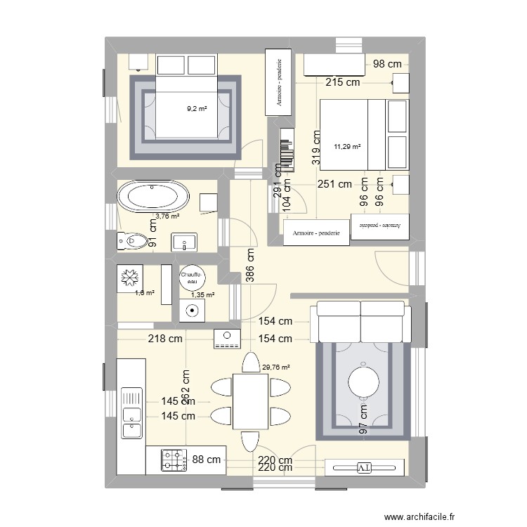 maison 3. Plan de 6 pièces et 57 m2