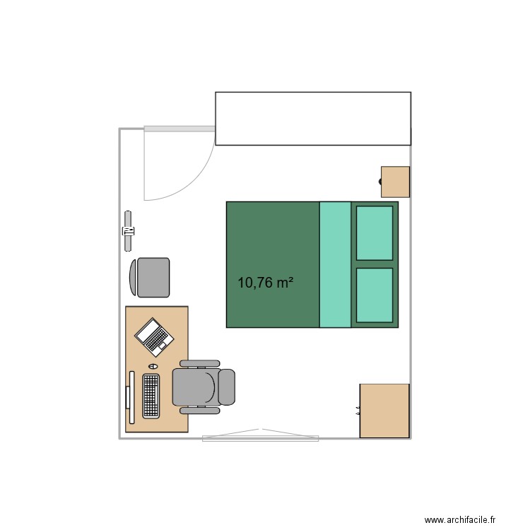 Chambre-test. Plan de 1 pièce et 11 m2