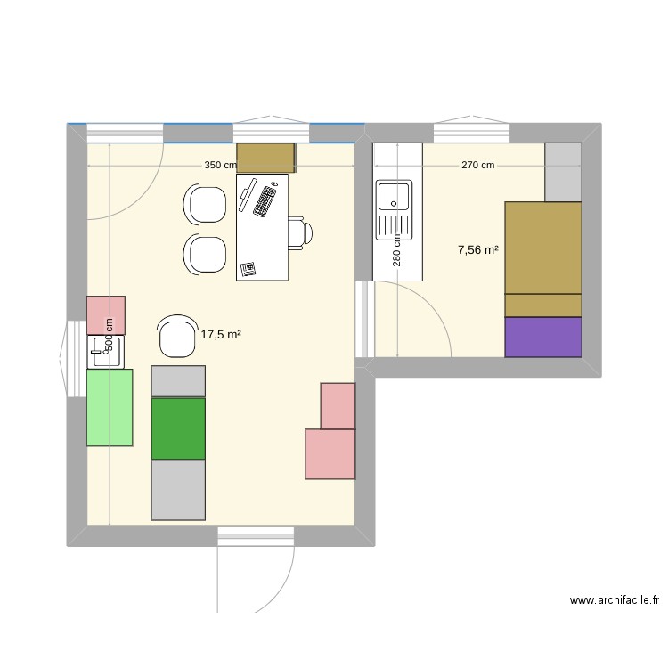 PROJET ENVAL. Plan de 2 pièces et 25 m2