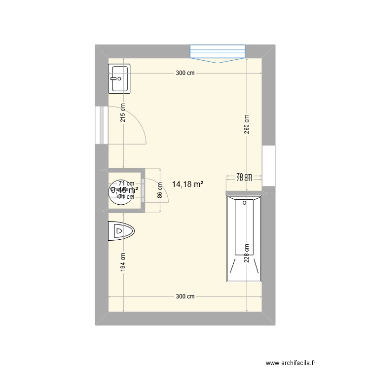 SDB étage 2. Plan de 2 pièces et 15 m2