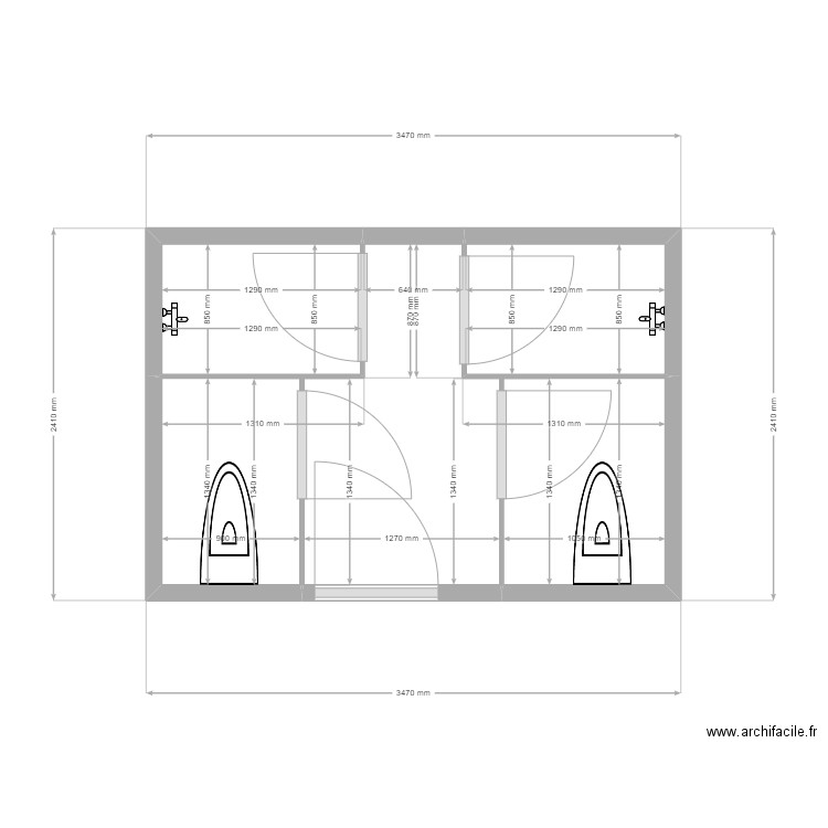 SANITAIRE 3EME GAUCHE. Plan de 3 pièces et 7 m2