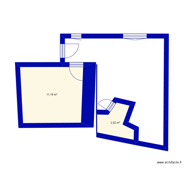 suze. Plan de 2 pièces et 14 m2