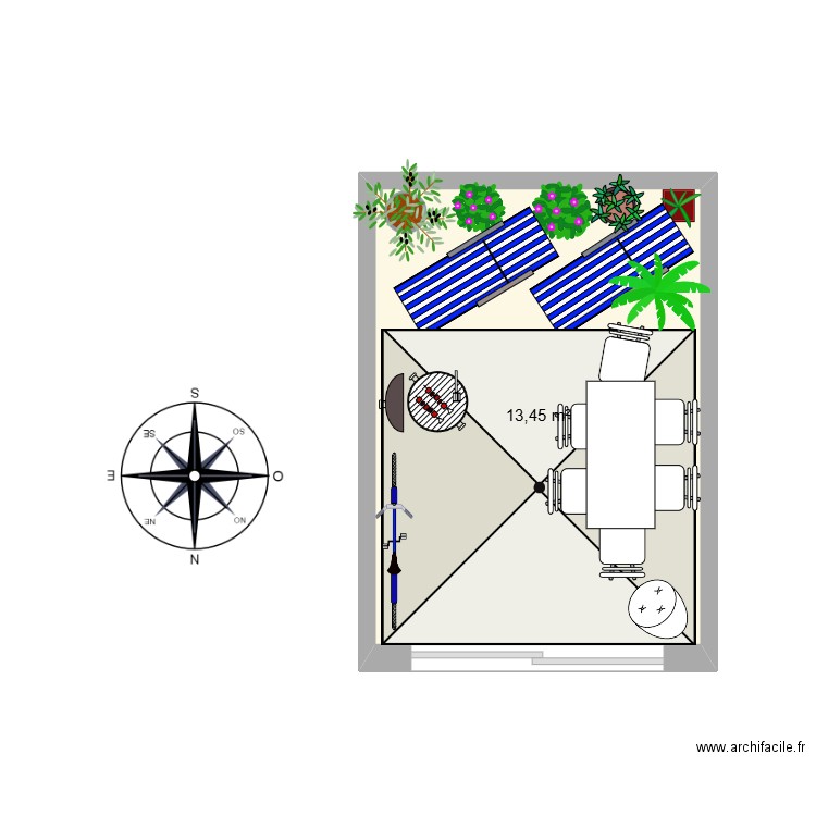 Plan extérieur appartement Portiragnes Plage. Plan de 1 pièce et 13 m2