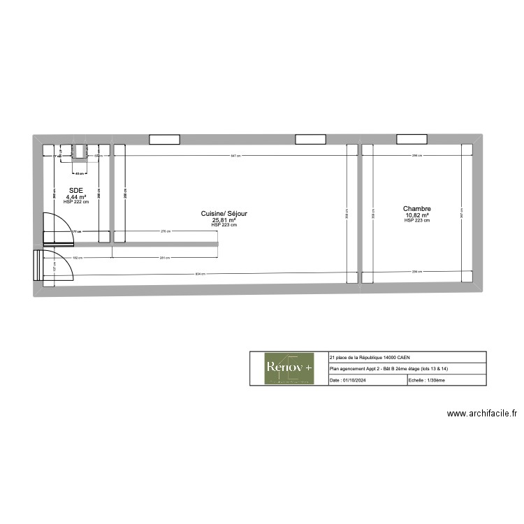 Plan agencement Appt 2 Bat B - CAEN. Plan de 4 pièces et 41 m2