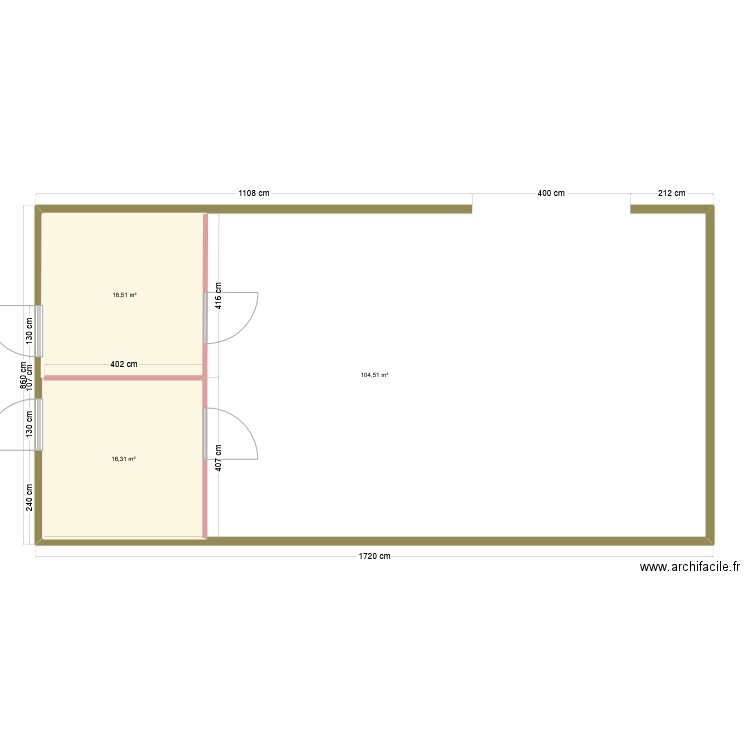 Grange. Plan de 3 pièces et 172 m2