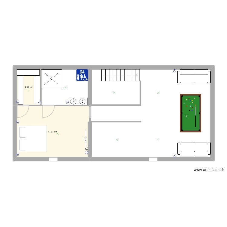 etage. Plan de 2 pièces et 21 m2