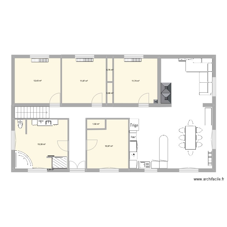 BOURANTON. Plan de 9 pièces et 65 m2