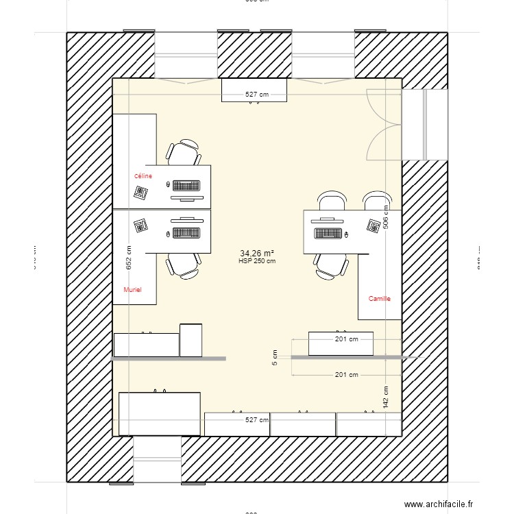 Bureau bas. Plan de 1 pièce et 34 m2