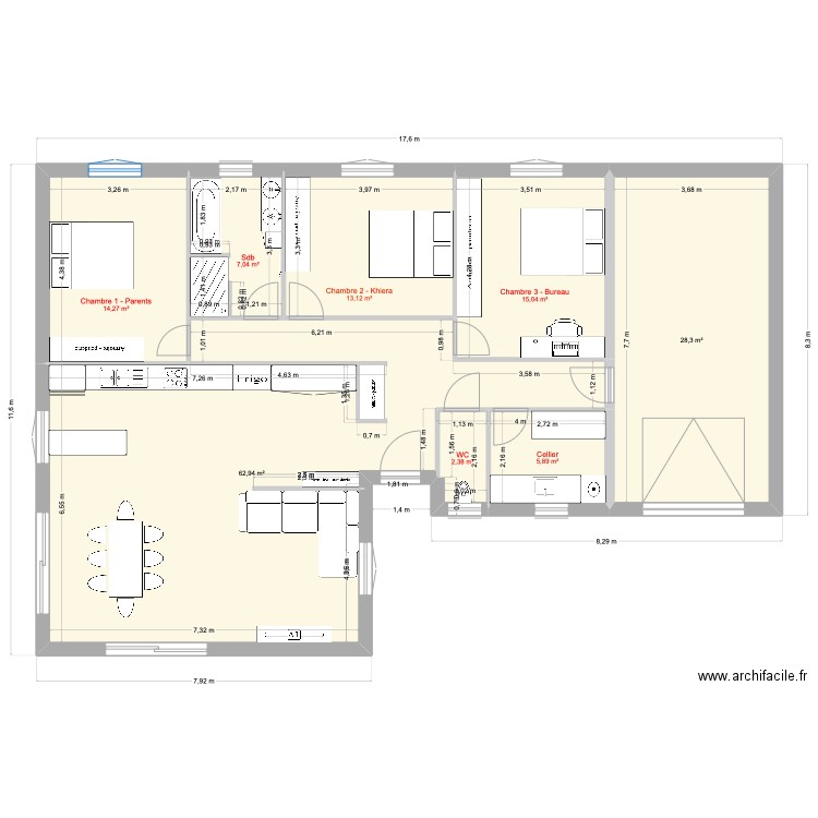 Maison Cessieu version 2. Plan de 8 pièces et 149 m2