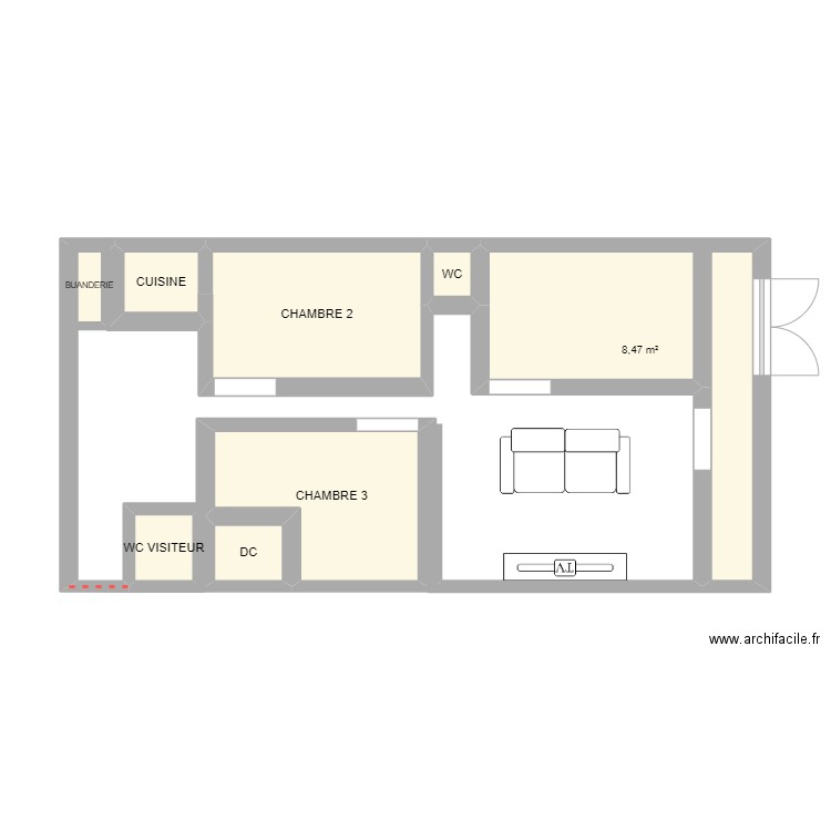 3 chambre salon. Plan de 8 pièces et 23 m2