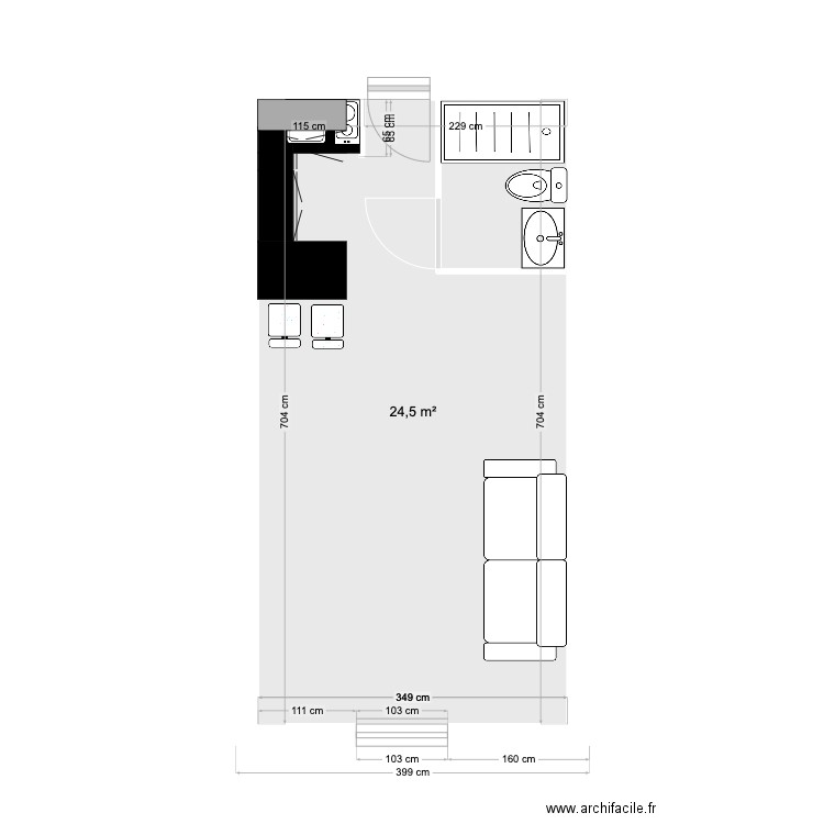 studio 8 janvier. Plan de 1 pièce et 25 m2