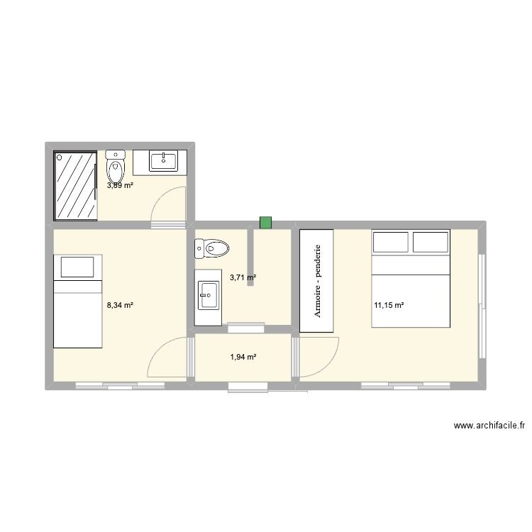 Quartosmudanca. Plan de 5 pièces et 29 m2