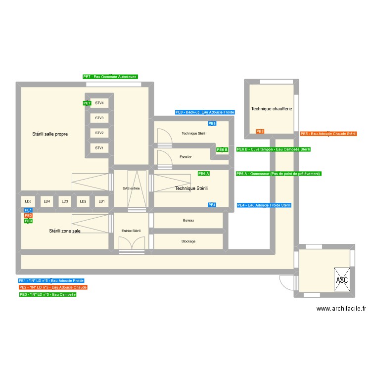 Stérili Ottigines . Plan de 21 pièces et 108 m2