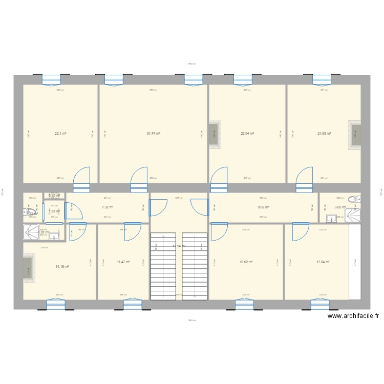 PROJET OLARGUES APPARTEMENT DEUXIEME. Plan de 16 pièces et 201 m2