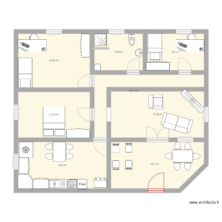 ma maison. Plan de 8 pièces et 102 m2