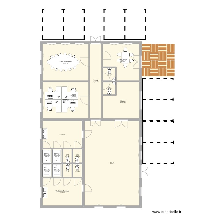 Dépot. Plan de 18 pièces et 175 m2