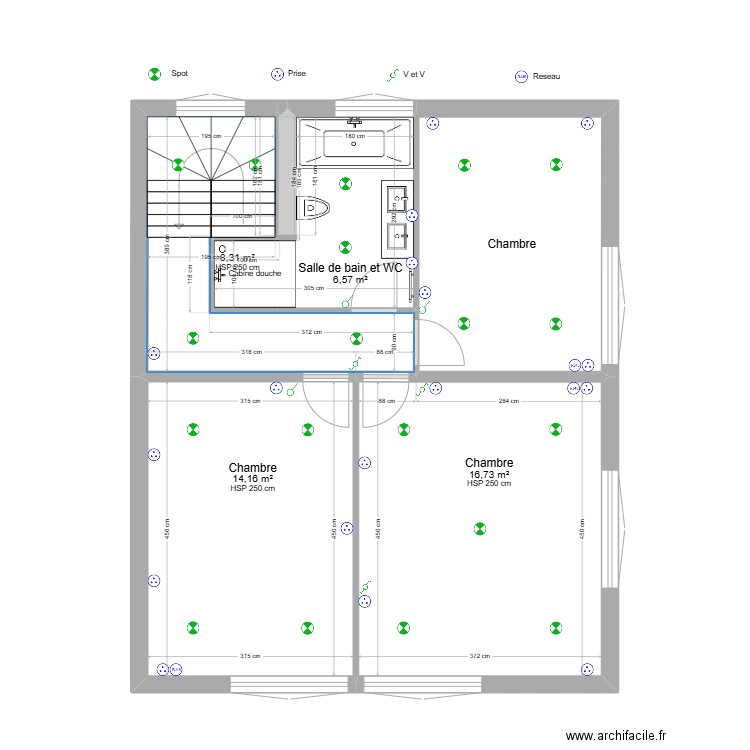 ETAGE MAXD. Plan de 5 pièces et 57 m2