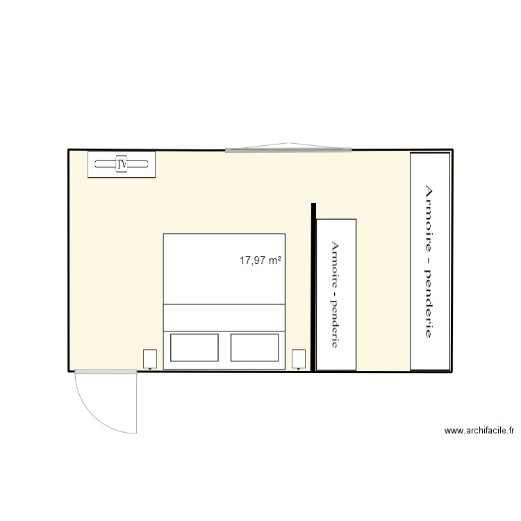 chambre. Plan de 1 pièce et 18 m2