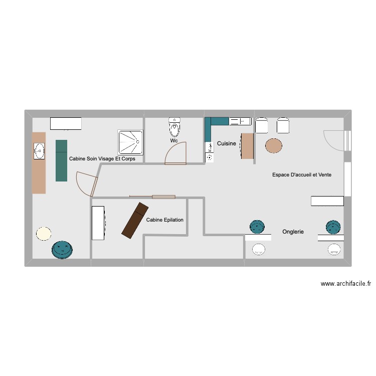 institut. Plan de 4 pièces et 54 m2