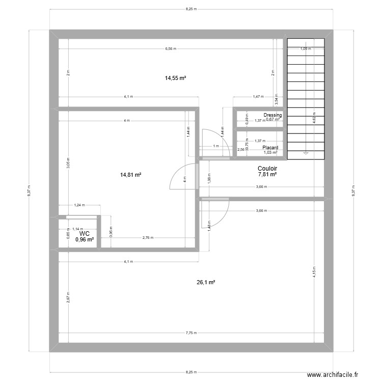 Hasan Etage. Plan de 7 pièces et 66 m2