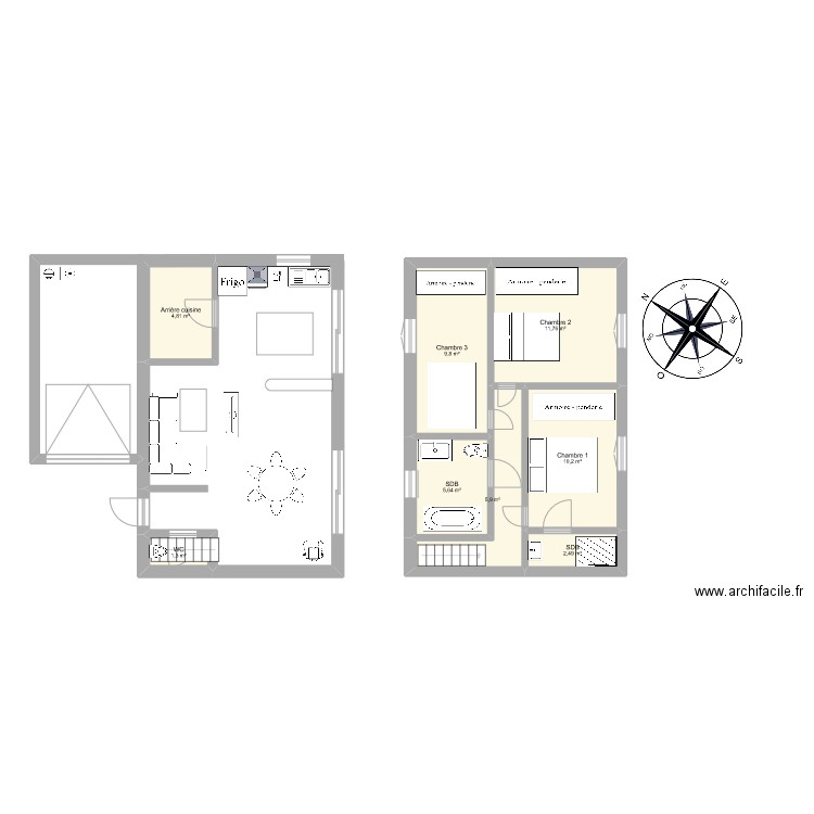 AQ2025 avec jardin. Plan de 8 pièces et 52 m2