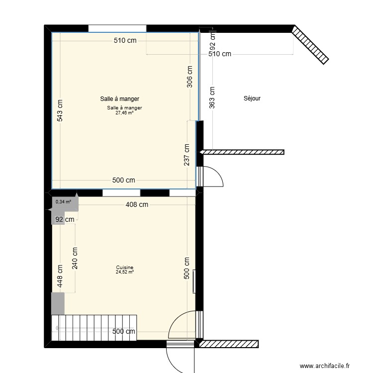 Fanny - peinture. Plan de 3 pièces et 52 m2