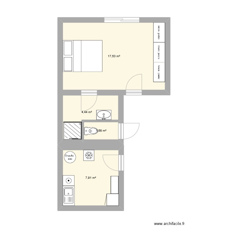 hermeton RDC. Plan de 4 pièces et 31 m2