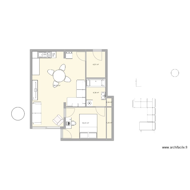 P4 LRSY. Plan de 6 pièces et 48 m2