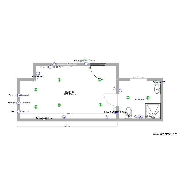 PONTEREAU LOC 9. Plan de 2 pièces et 22 m2