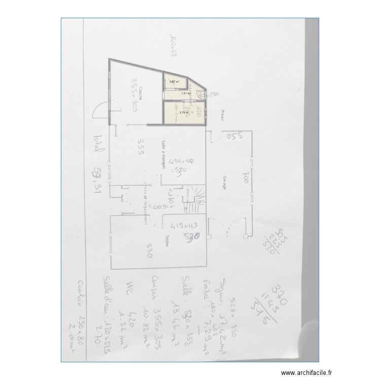 Cuisine. Plan de 3 pièces et 5 m2