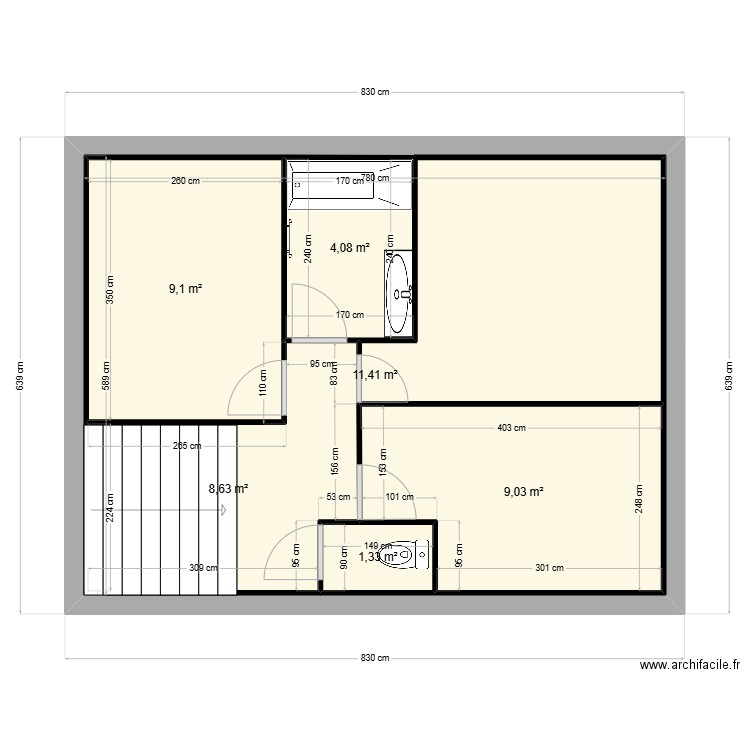 chantier anthony etage. Plan de 6 pièces et 78 m2