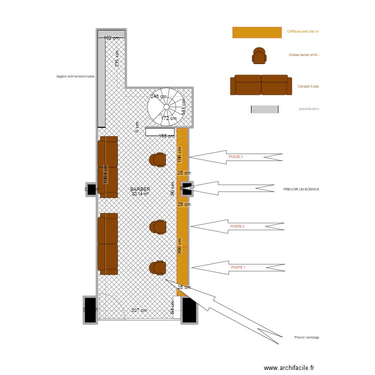 barber milano. Plan de 5 pièces et 31 m2