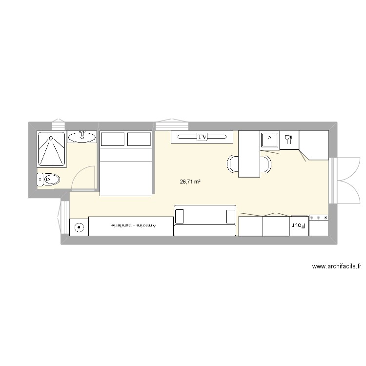 yvonne studio. Plan de 1 pièce et 27 m2