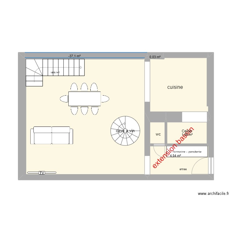 maison rdc. Plan de 4 pièces et 7 m2