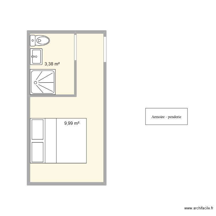 chambre philippe. Plan de 2 pièces et 13 m2