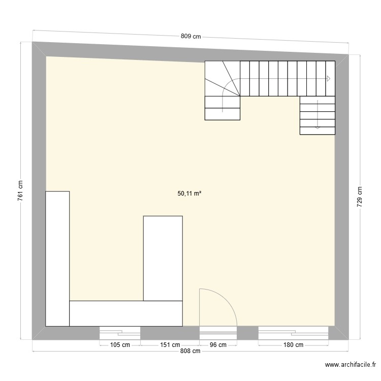 RDC    APPARTEMENT N 1. Plan de 1 pièce et 50 m2