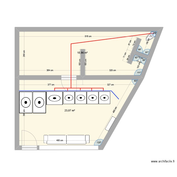 Plan Local Ingouville. Plan de 2 pièces et 42 m2