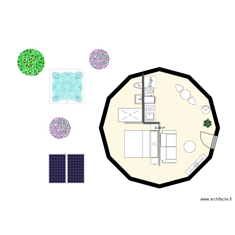 Projet zome 1. Plan de 1 pièce et 32 m2