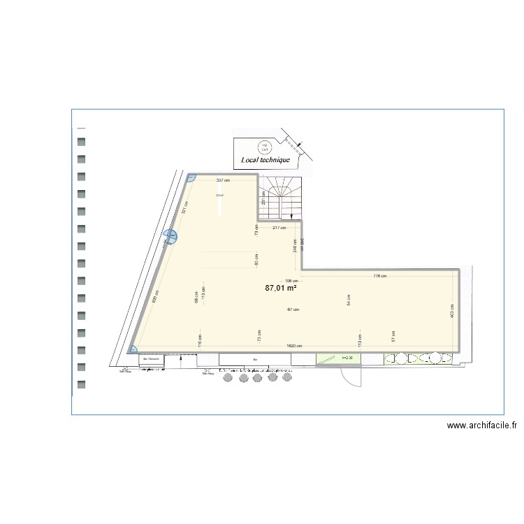 20250116_Bao_Ternes_Zoning aménagement RDC surface. Plan de 1 pièce et 87 m2