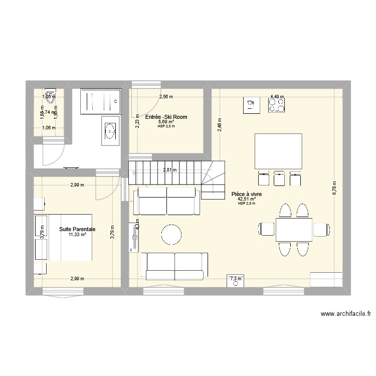 chalettina. Plan de 4 pièces et 61 m2