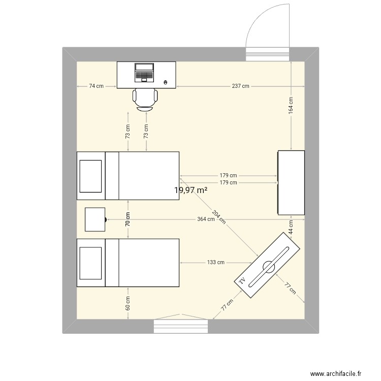 001. Plan de 1 pièce et 20 m2