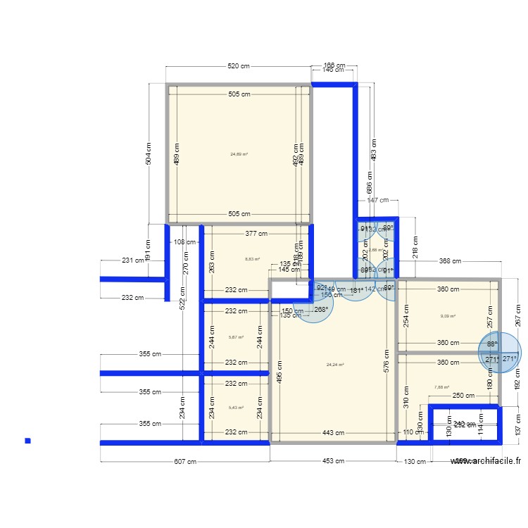 vpm. Plan de 8 pièces et 89 m2