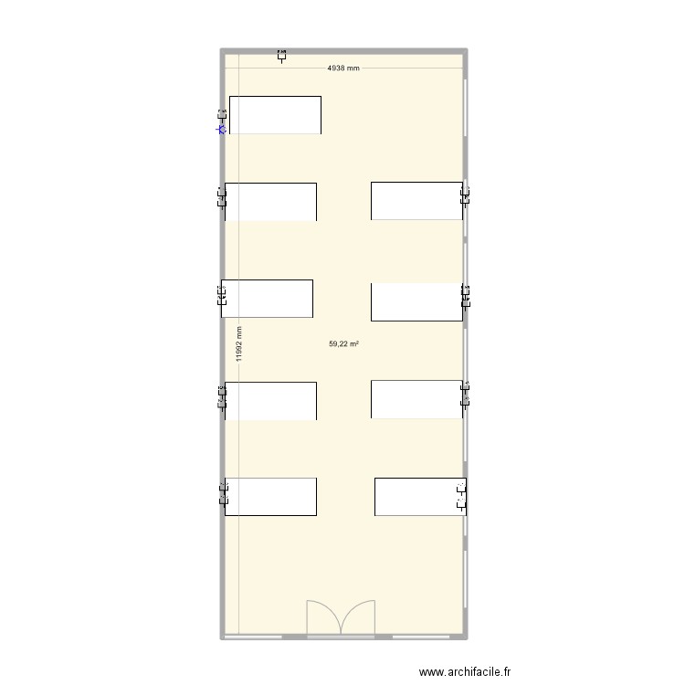 salle simulation. Plan de 1 pièce et 59 m2